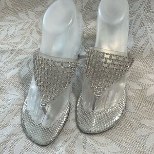 Norman Kaplan Rhinestone‎ Thong Sandals Lucite Heel Size 6 SEE DESCRIPTION